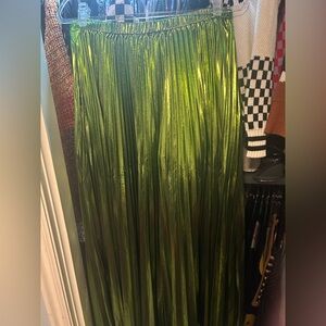 Metallic Pleated Midi Skirt in Electric Lime
